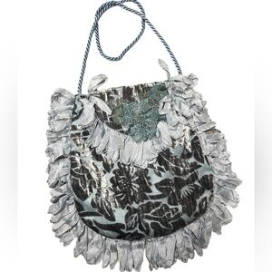 Joanne Miller floral velour velvet brocade jacquard fringe shabby shoulderbag